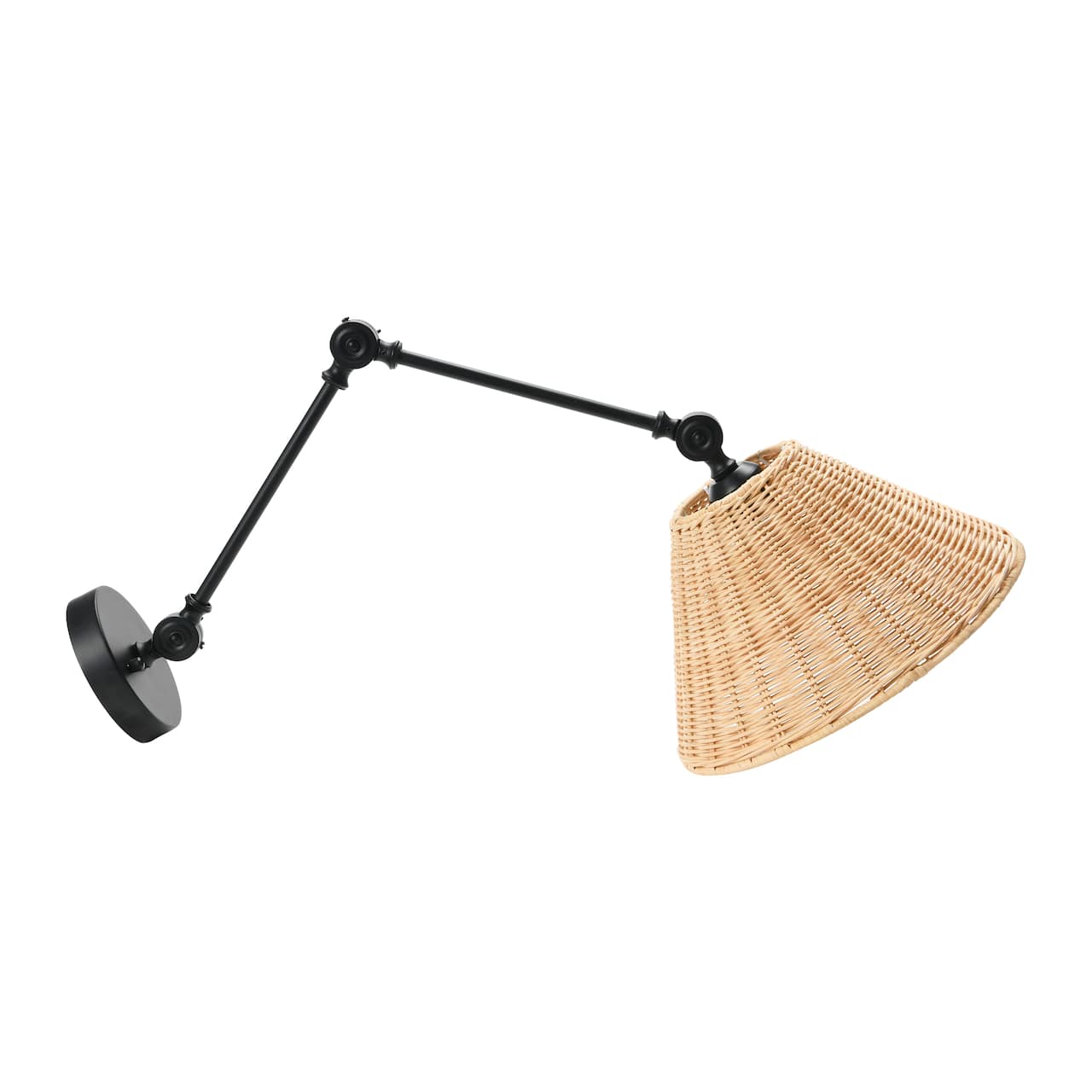 Hello Honey® 29" Black Metal Finish Coastal Adjustable Wall Sconce with Neutral Beige Rattan Shade